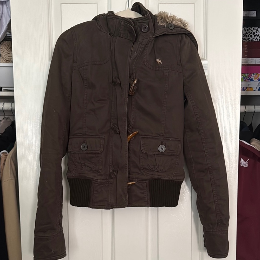 Abercrombie Big kids size large Brown Hooded Jacket with Fur Trim